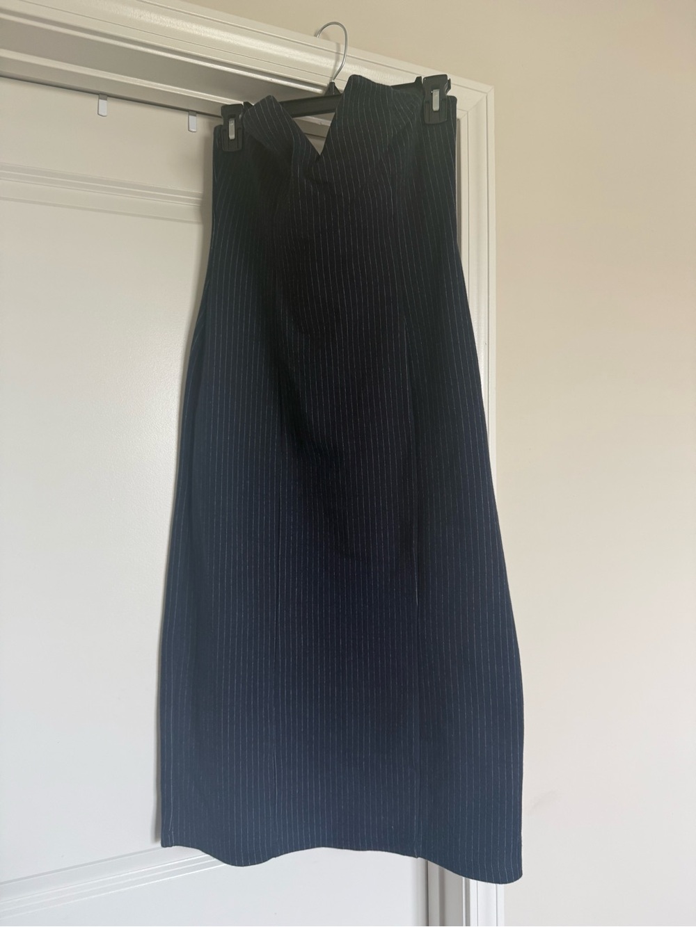 Anthropologie Navy Pinstriped Midi Sheath Dress